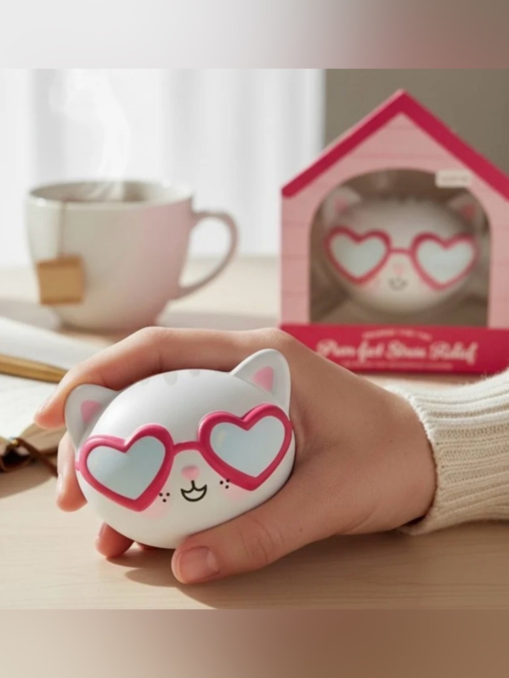 Squishy Soft Handheld Cat Stress Ball with Pink Heart Sunglasses - Emily Dumas